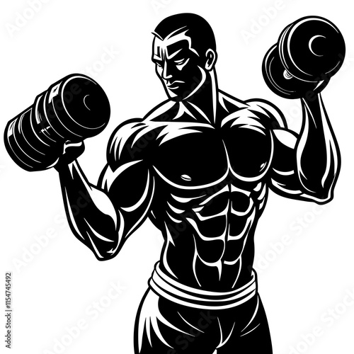 bodybuilder training with dumbbell