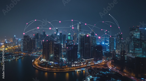 Wallpaper Mural Smart digital Innovation city with connection network reciprocity over the cityscape. of future smart wireless city and social media networking systems that connects business people with in city Torontodigital.ca