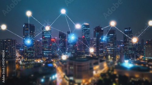 Wallpaper Mural Smart digital Innovation city with connection network reciprocity over the cityscape. of future smart wireless city and social media networking systems that connects business people with in city Torontodigital.ca