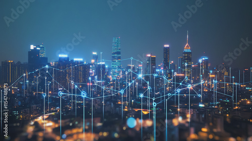 Wallpaper Mural Smart digital Innovation city with connection network reciprocity over the cityscape. of future smart wireless city and social media networking systems that connects business people with in city Torontodigital.ca