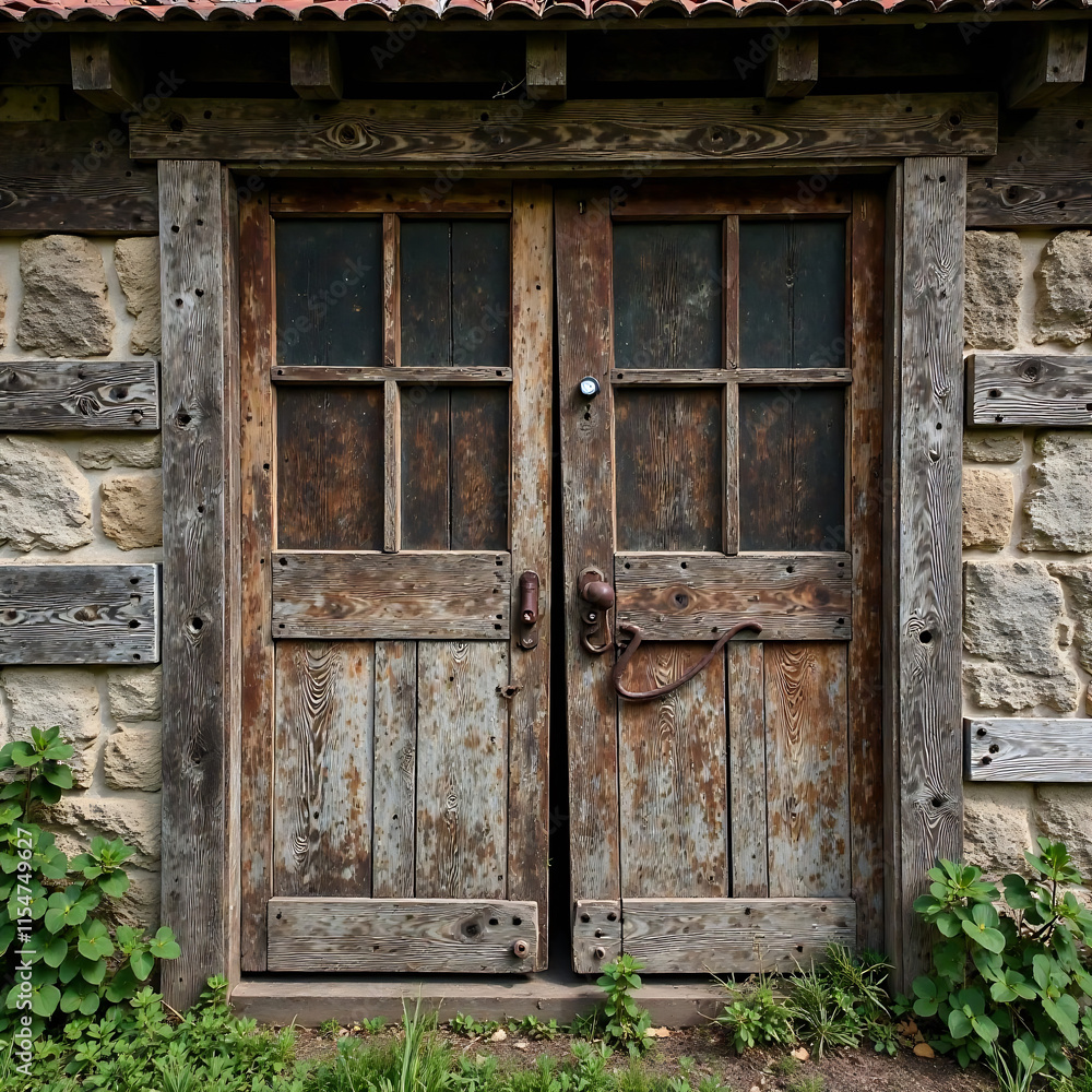 Old and weathered objects including wood boards doors windows of a barn stone and masonry are seen in the boarded up windows of an old house new image Old and weathered objects including wood boards doors windows of a barn stone and masonry are seen in the boarded up windows of an old house new image