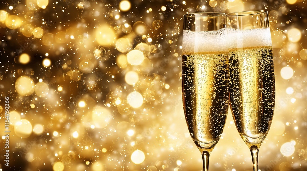 New Year Celebration with Golden Lights and Champagne Toast New Year Celebration with Golden Lights and Champagne Toast