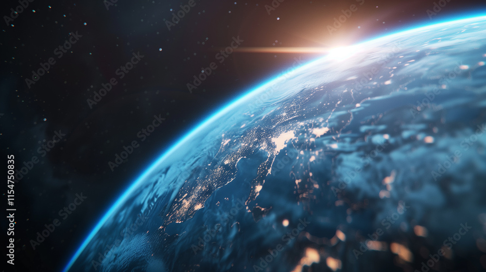 Fototapeta premium Close up of Earth from Space with Atmospheric Glow 