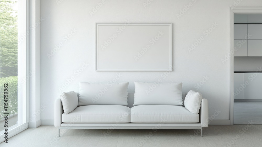 Minimalist white living room with sofa and blank frame. Minimalist white living room with sofa and blank frame.