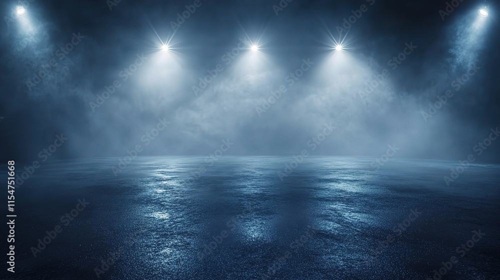 Foggy Night Scene on Wet Asphalt Street with Dramatic Lighting Foggy Night Scene on Wet Asphalt Street with Dramatic Lighting
