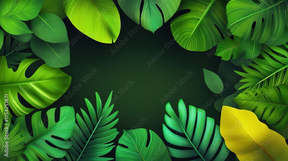 Fototapeta premium Lush Tropical Green Leaves Create a Vibrant Natural Background