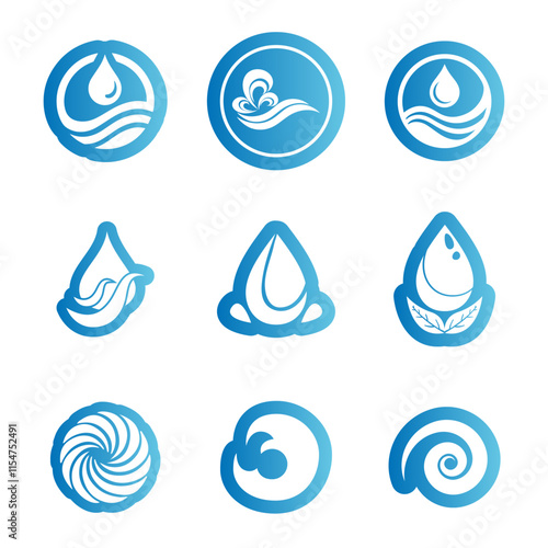 Wallpaper Mural Water or wafe collection blue color logo and icons flat sytle  Torontodigital.ca