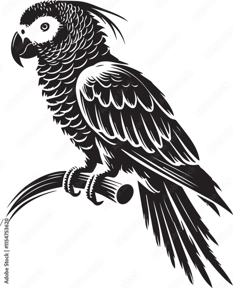 Black and white parrot silhouette Black and white parrot silhouette