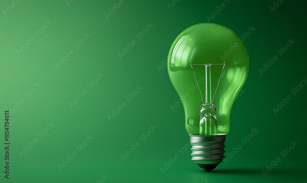 A green light bulb against a green background symbolizes eco-friendly energy. A green light bulb against a green background symbolizes eco-friendly energy.