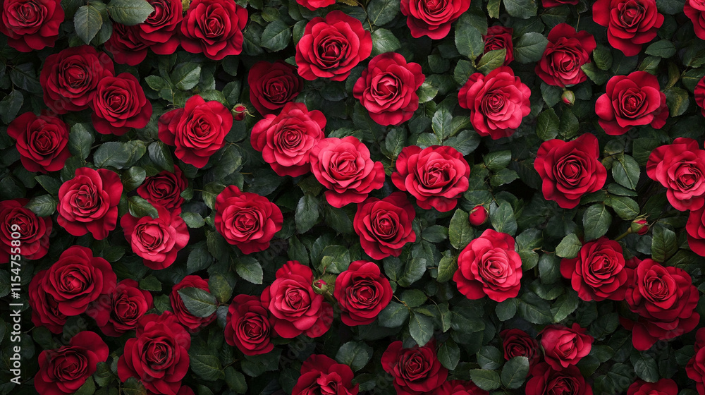 A vibrant, top-down view of natural fresh red roses creating a chaotic yet beautiful flower wall pattern symbolizing love, passion, and romance with a stunning visual appeal
A vibrant, top-down view of natural fresh red roses creating a chaotic yet beautiful flower wall pattern symbolizing love, passion, and romance with a stunning visual appeal