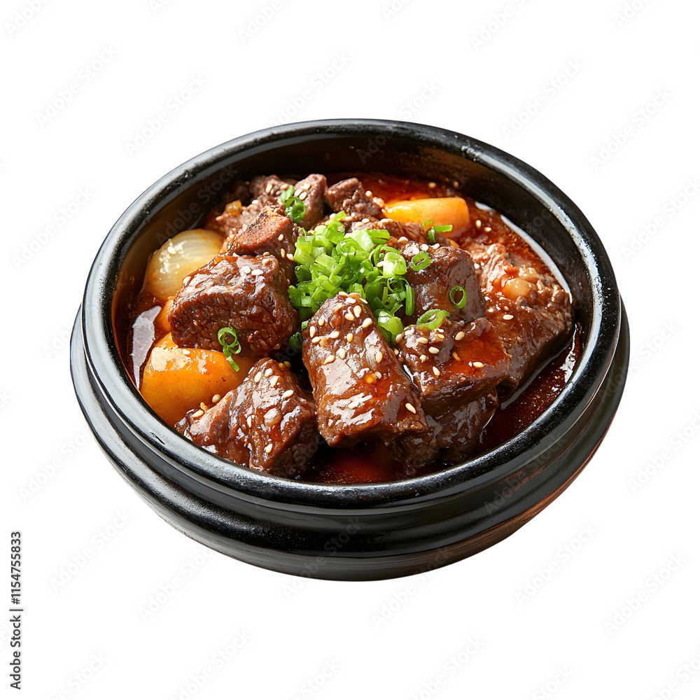 appetizing Korean braised beef galbi jjim Isolated On Transparent Background appetizing Korean braised beef galbi jjim Isolated On Transparent Background