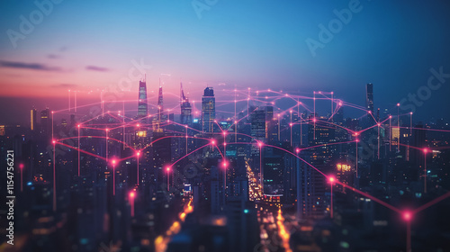 Wallpaper Mural Smart digital Innovation city with connection network reciprocity over the cityscape. of future smart wireless city and social media networking systems that connects business people with in city Torontodigital.ca