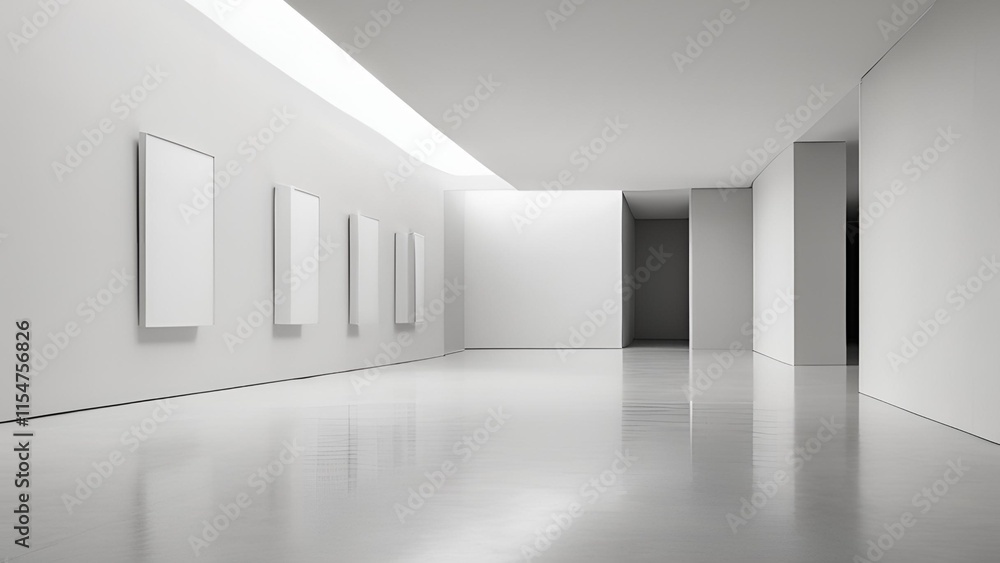 This space showcases a modern minimalist concept, characterized by an empty hall in a soothing light grey tone, with a mock-up wall included This space showcases a modern minimalist concept, characterized by an empty hall in a soothing light grey tone, with a mock-up wall included