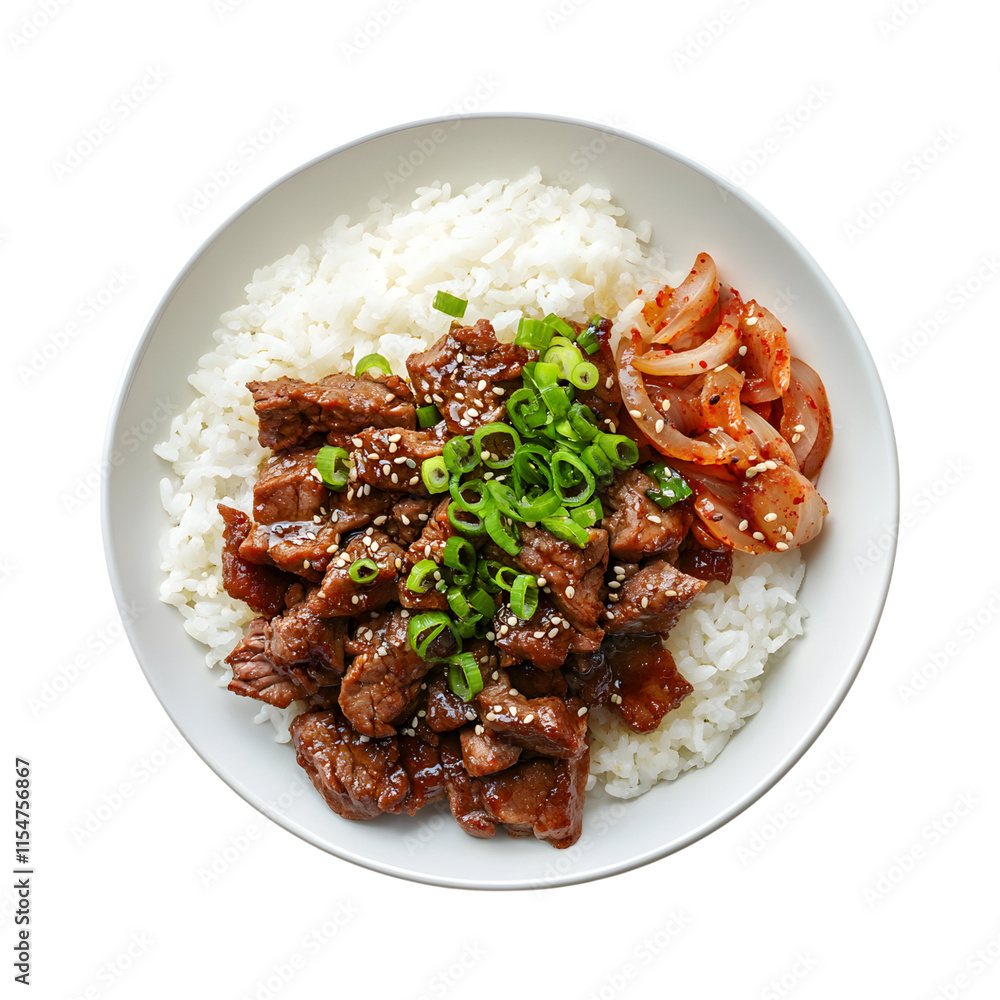 Delicious Korean bulgogi with rice Isolated On Transparent Background Delicious Korean bulgogi with rice Isolated On Transparent Background