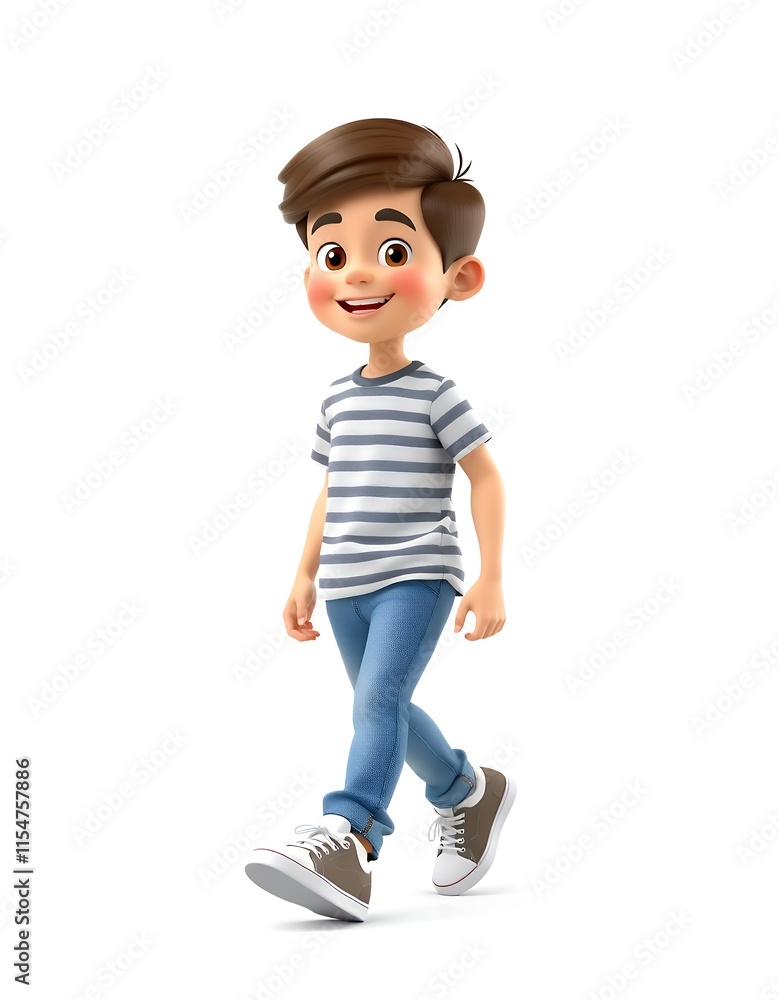Joyful 3D Cartoon Boy Taking a Stroll Joyful 3D Cartoon Boy Taking a Stroll