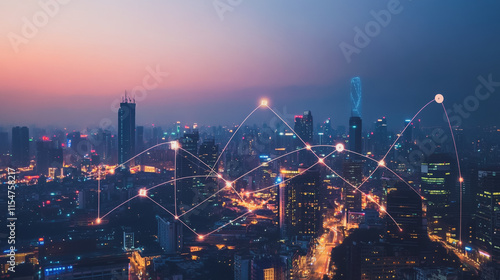 Wallpaper Mural Smart digital Innovation city with connection network reciprocity over the cityscape. of future smart wireless city and social media networking systems that connects business people with in city Torontodigital.ca