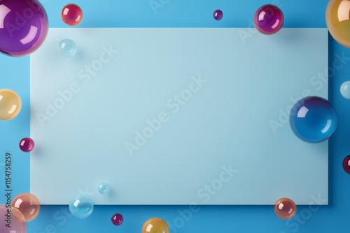balloons and a blank paper on a blue background
