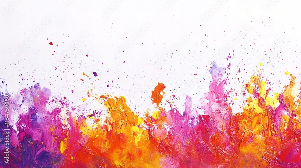 Colorful Paint Explosion Against White Background in Holi Style Colorful Paint Explosion Against White Background in Holi Style