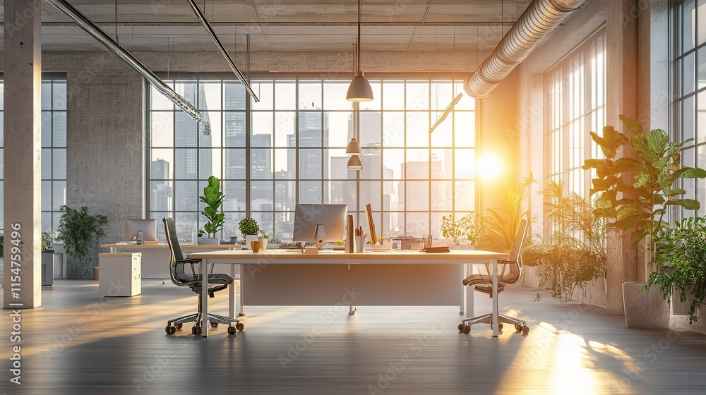 Fototapeta premium Modern Office with Beautiful Light and Blurred Background