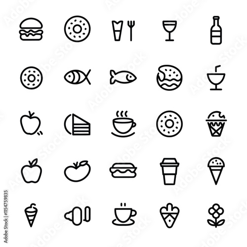 Food and drink Line icon set vector