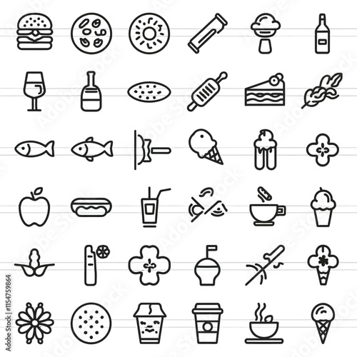 Food and drink Line icon set vector