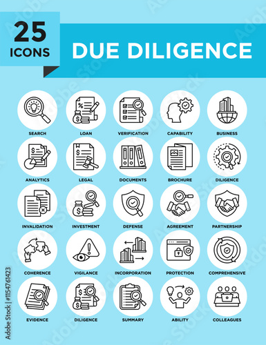 Due Diligence icon collection set. Containing design business, finance, concept, analysis, financial, investment	