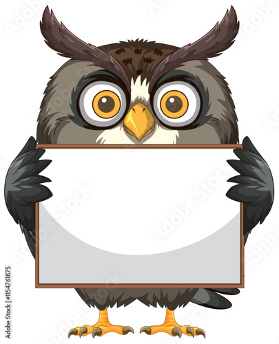 Wise Owl Holding a Blank Sign
