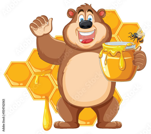 Happy Bear with Honey and Honeycomb