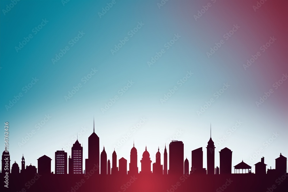 Naklejka premium silhouette of a city skyline with a red light in the middle