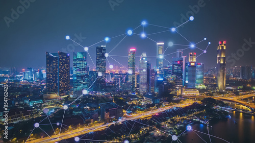 Wallpaper Mural Smart digital Innovation city with connection network reciprocity over the cityscape. of future smart wireless city and social media networking systems that connects business people with in city Torontodigital.ca