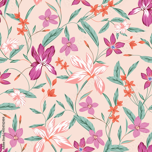 vector vintage flower seamless pattern on background