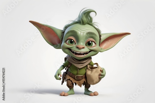Obraz na płótnie Cheerful green goblin character, 3D render.