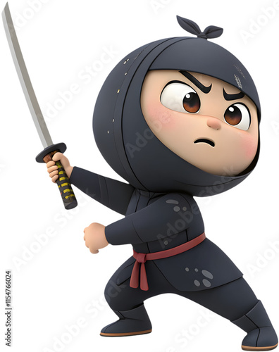 Adorable cartoon ninja man character clipart for action-packed designs and illustrations. photo