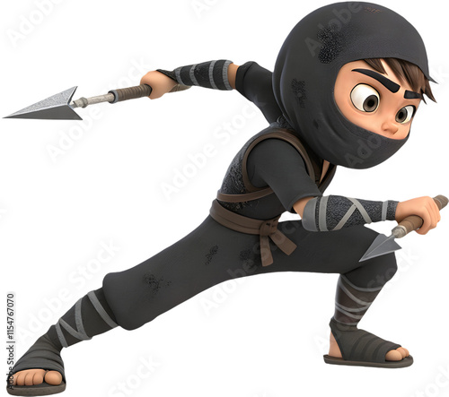 Adorable cartoon ninja man character clipart for action-packed designs and illustrations. photo