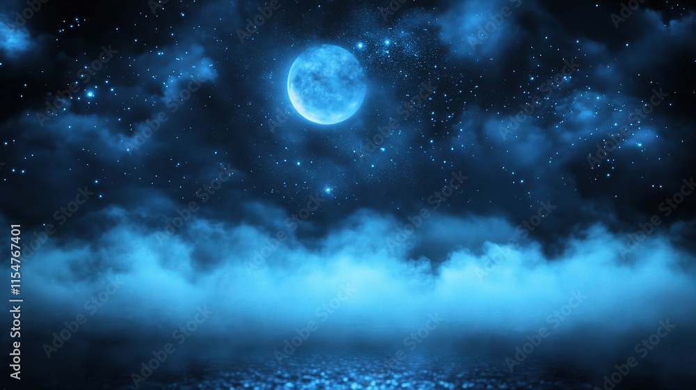 Blue Fog and Sparkles Against a Dark Background at Night Blue Fog and Sparkles Against a Dark Background at Night