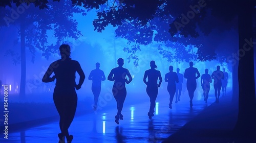 Wallpaper Mural Runners silhouetted in blue night fog. Torontodigital.ca