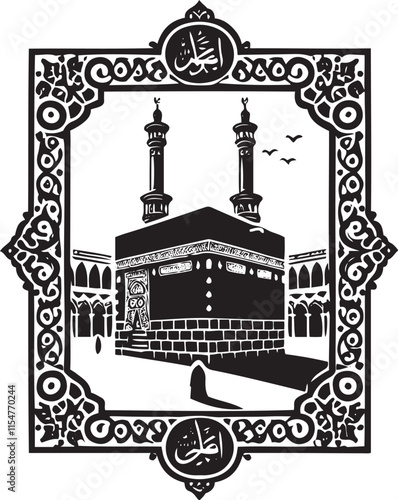 Kaaba Silhouette with Frame Elegant Vector Illustration

