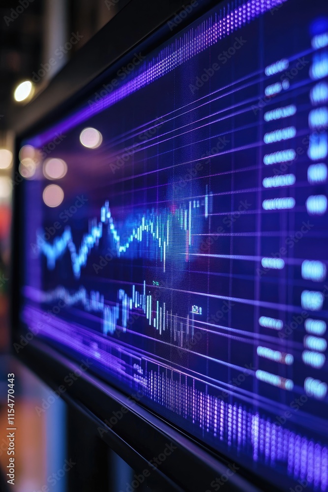 A close-up of a digital stock market chart displaying fluctuating data trends. A close-up of a digital stock market chart displaying fluctuating data trends.
