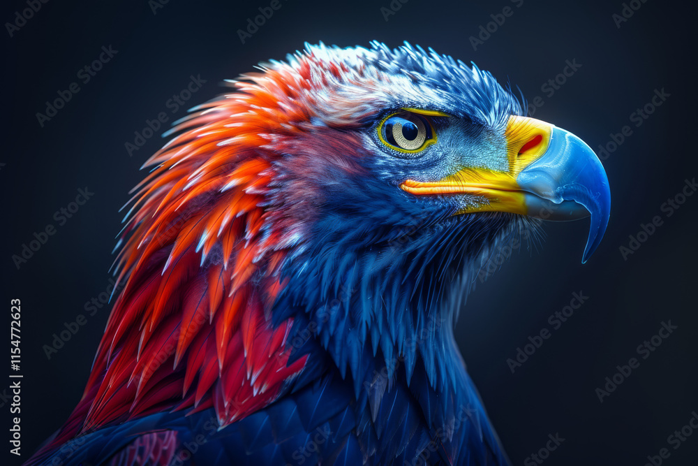 Fototapeta premium Close-up portrait of a colorful macaw and an eagle with vibrant feathers in a tropical setting