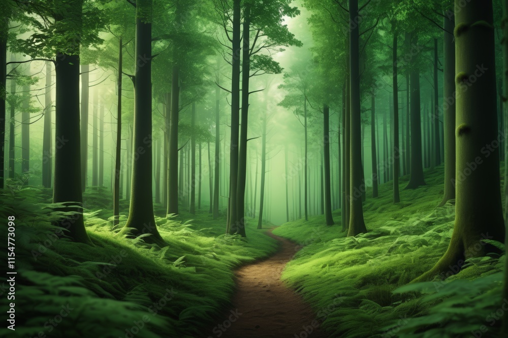 Fototapeta premium arafed path in a green forest with a path in the middle