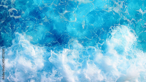 Transparent blue clear water surface texture with ripples splashes and bubbles symbolizing serenity clarity energy chaos and motion evoking feelings of tranquility freshness purity and transformation photo