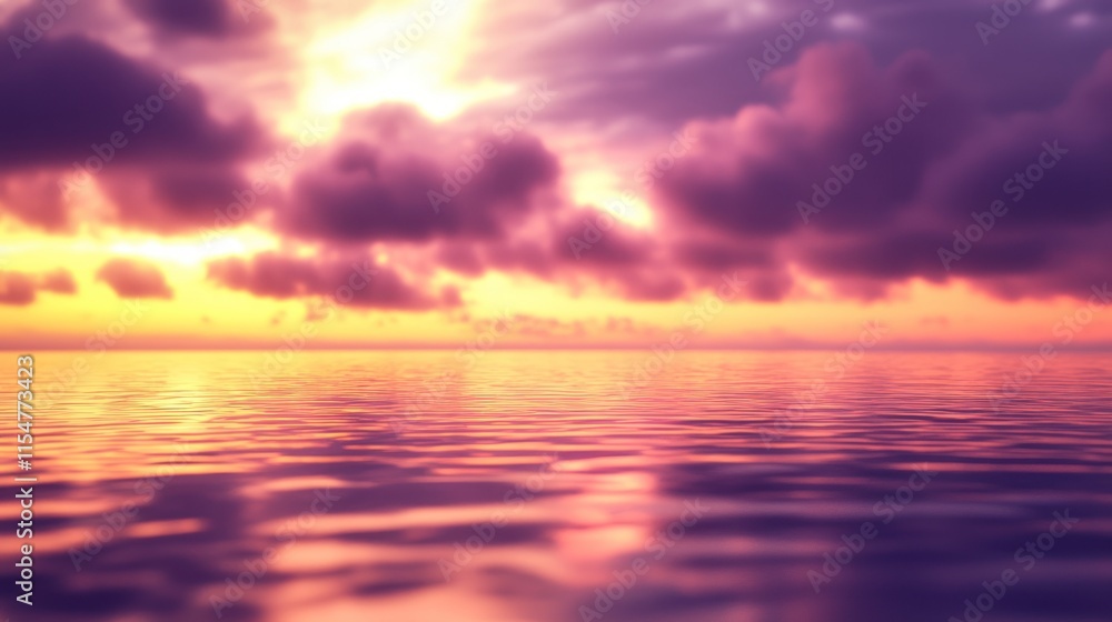 Obraz premium Vibrant sunset over calm ocean, purple and orange hues.