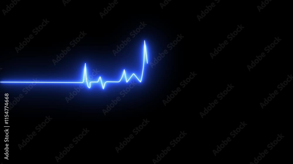 Colorful Red heart and signal life neon glow color moving motion. Pulse, heart rhythm, heartbeat cardiogram, line icon on black background. 4K Video motion graphic animation.