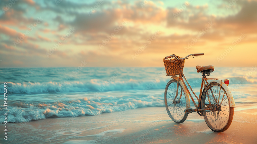 Fototapeta premium cyclist on the beach: Vintage Bicycle by the Seaside