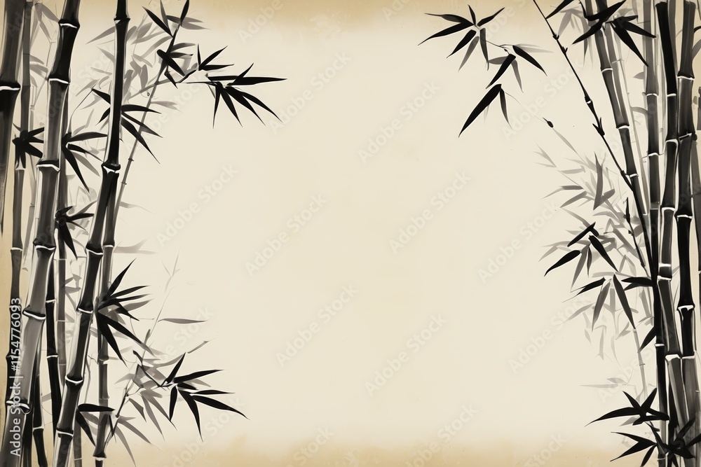Naklejka premium arafed bamboo trees with black leaves against a beige background