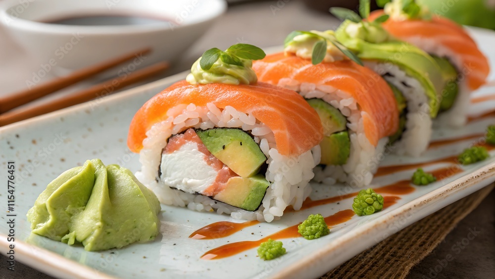 sushi with salmon and wasabi sushi with salmon and wasabi