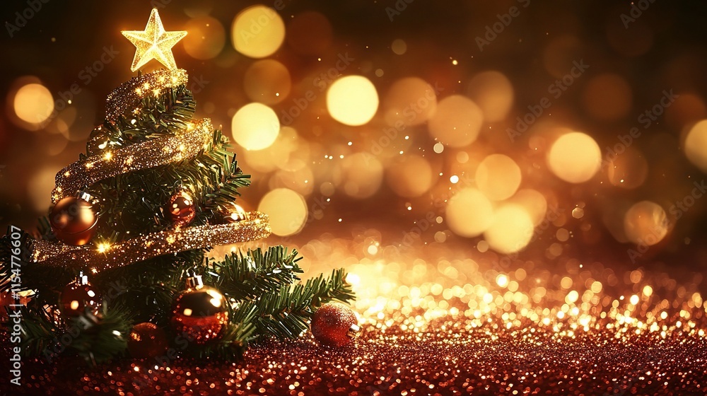 Festive Abstract Christmas Tree with Bokeh Lights Background Festive Abstract Christmas Tree with Bokeh Lights Background