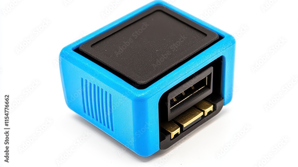 Blue and black small electronic device with USB connector. Blue and black small electronic device with USB connector.