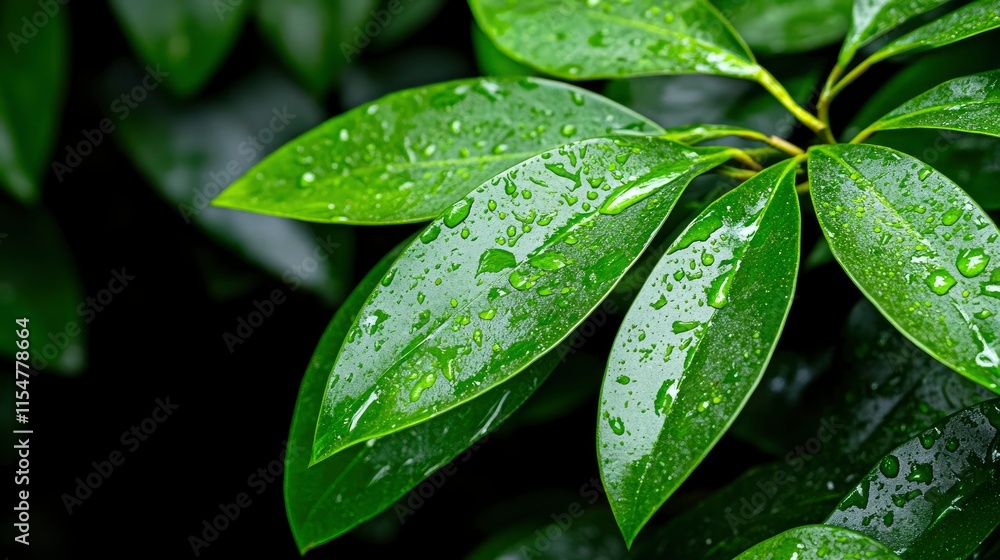 Lush Green Leaves with Dew Drops - Close-Up Nature Photography Lush Green Leaves with Dew Drops - Close-Up Nature Photography