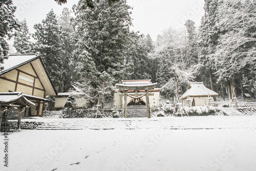 Hachiman Jinjya in Shirakawa-go Covered in Snow photo